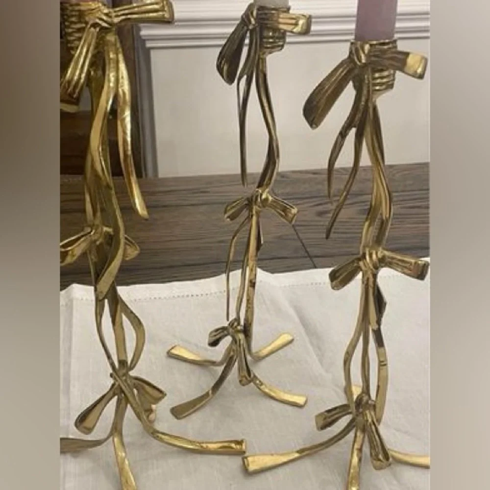 Anthropologie  1/ Bow Candlestick  Gold  Candleholder 12”Tall